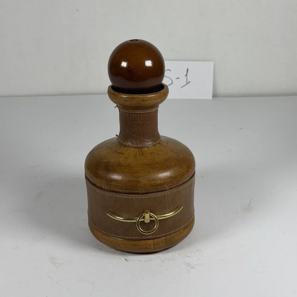 Vintage Leather Wrapped Decanter Equestrian Brass Bit Detail S-1